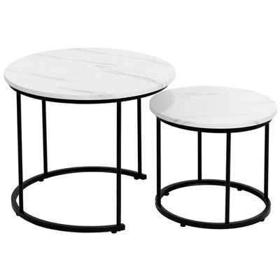2er Set Couchtisch Beistelltisch Sofatisch Kaffeetisch Dekor in Weißmarmoroptik