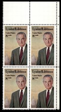 US Scott # 1503, Lyndon B. Johnson, Block of (4) 1973 8¢ Stamps, MNH