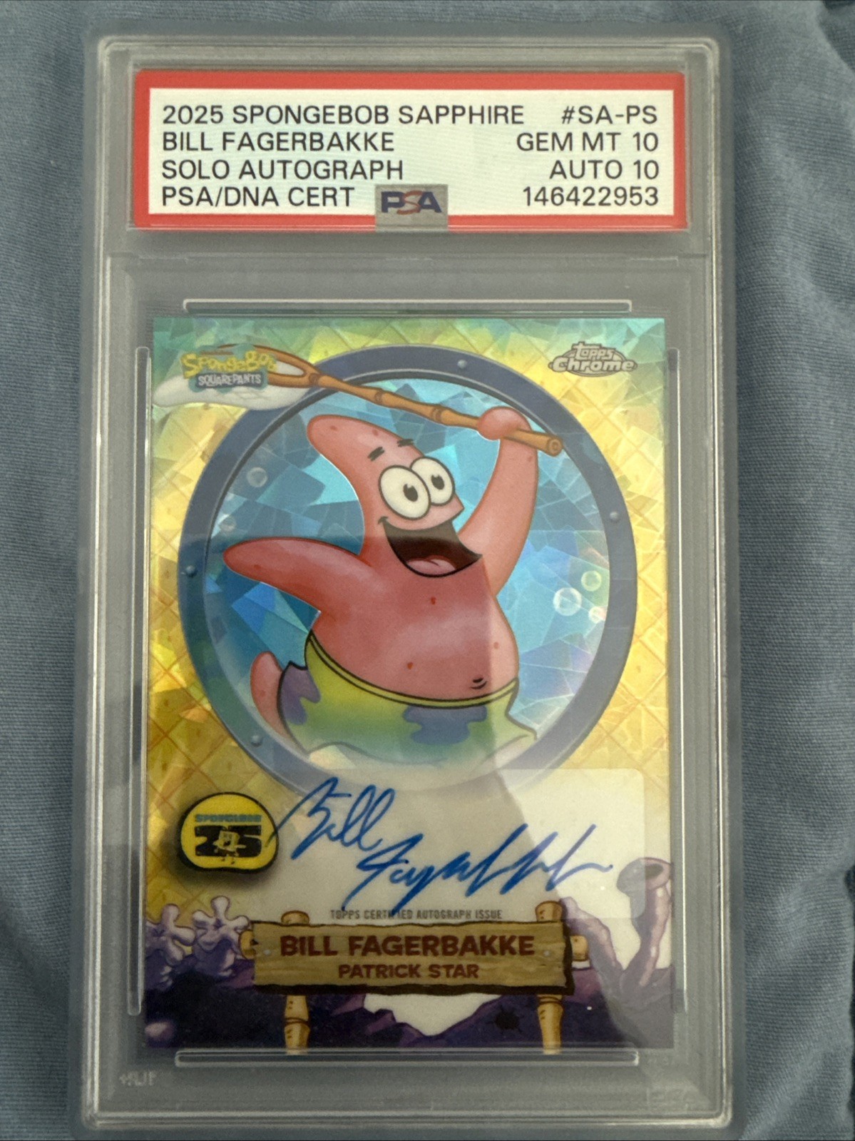 2025 SpongeBob Sapphire Patrick Star/Bill Fagerbakke Solo Auto PSA 10/ 10 Pop 2!