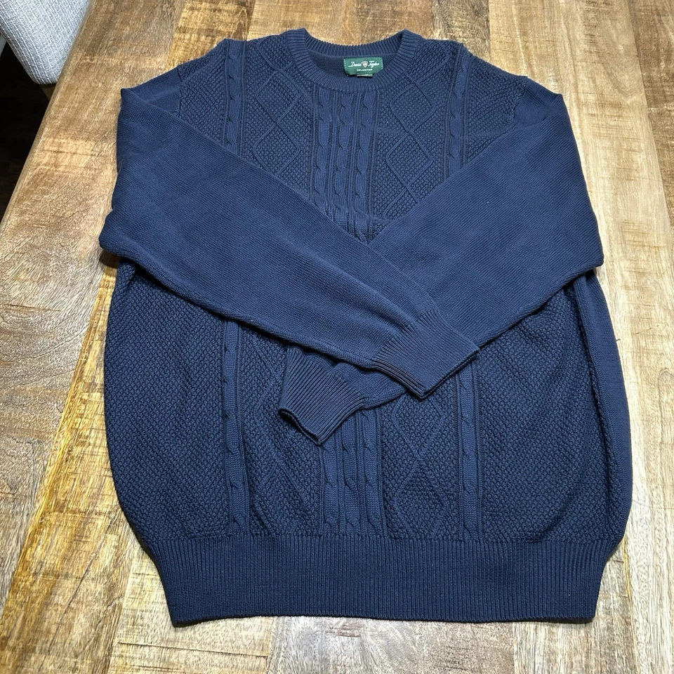 David Taylor синий кабель вязаный свитер мужской XL 100% хлопок - Изображение 2 из 4