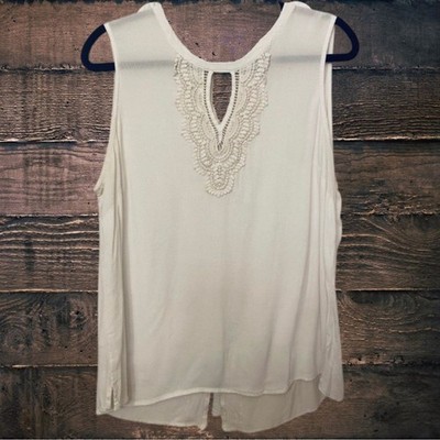 Stitch Fix Pale Sky Blouse Women's Size XL Ivory White Keyhole Back Lace Boho