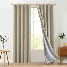 Burlap Look Blackout Curtains, 84 Inch Lined Linen Look Panels for Bedroom  ...