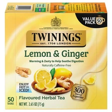 Twinings Lemon & ginger herbal Tea Bags, Caffeine Free, 50 Count Box.