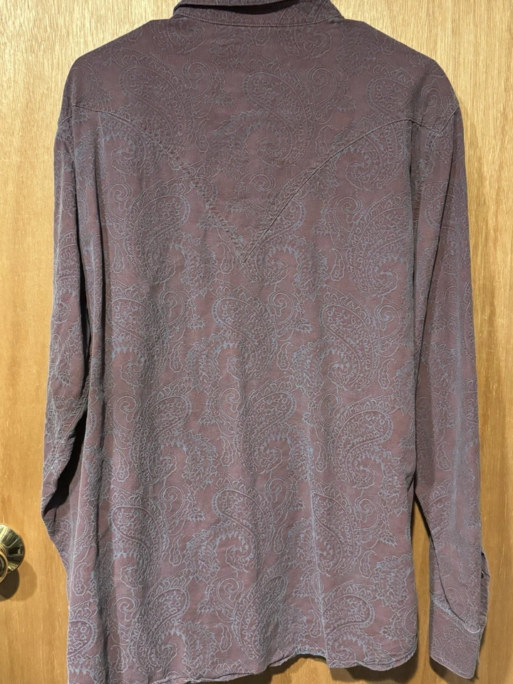 Ryan Michael XL púrpura/verde azulado encaje patrón cachemira hexágono perla a presión occidental Foto 2 de 4