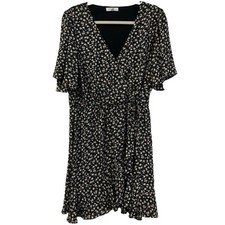 Socialite Women's Short Flutter Sleeve Floral V Neck Wrap Sundress Sz XL