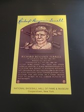 Rick Ferrell Signed HOF Plaque Postcard Yellow Autograph FULL NAME RARE JSA