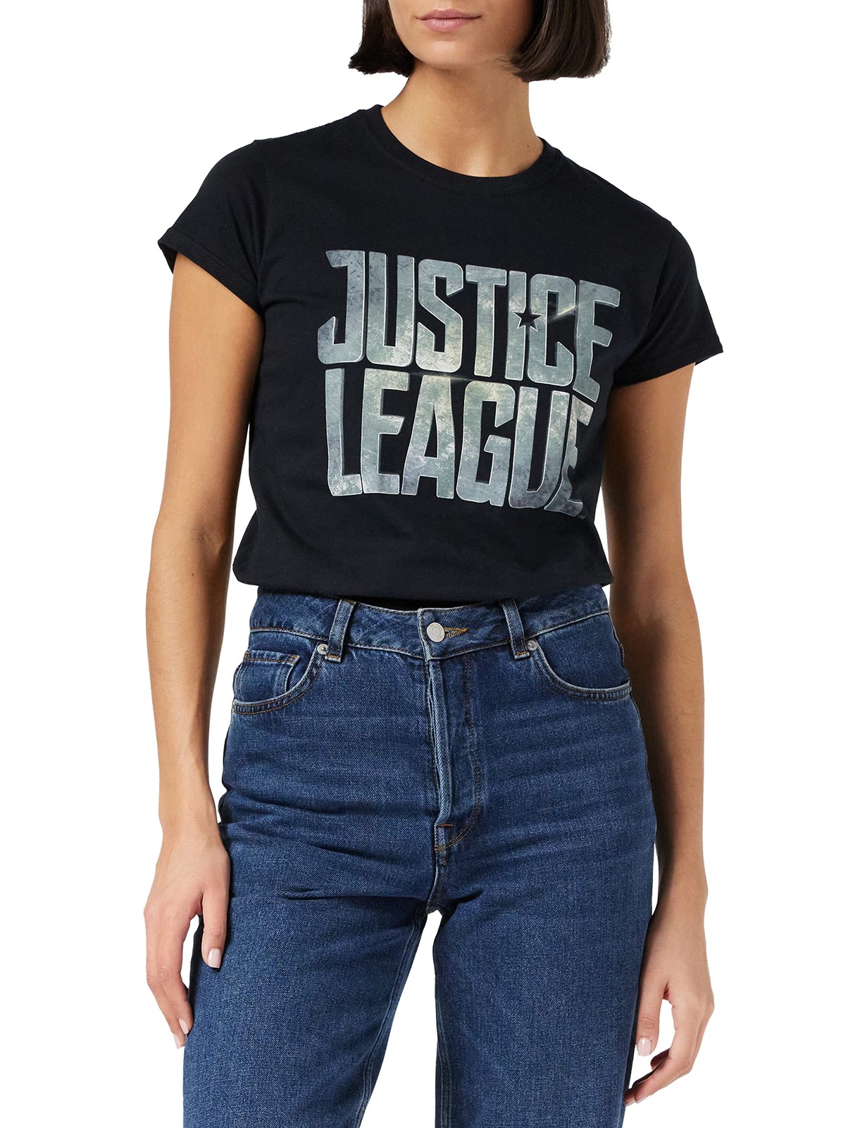 Женская футболка CID с логотипом фильма Лига Справедливости, черная