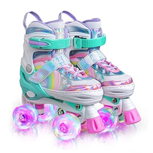  Rainbow Unicorn 4 Size Adjustable Light up Roller Skates for Girls Boys for 