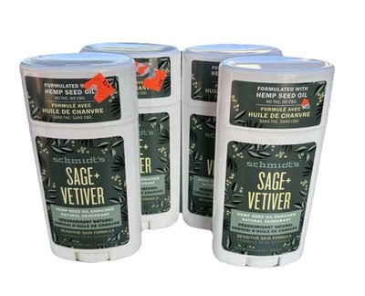 4 Schmidt's Natural Deodorant Sage + Vetiver 2.65oz Aluminum Free