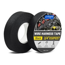 SIKEDEPRO 2 Rolls Wire Harness Tape,Self-Adhesive Black 3/4" x 50",