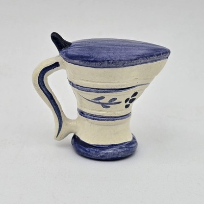 Vintage Handmade Mini Pitcher made in Korea Blue & White Pottery 