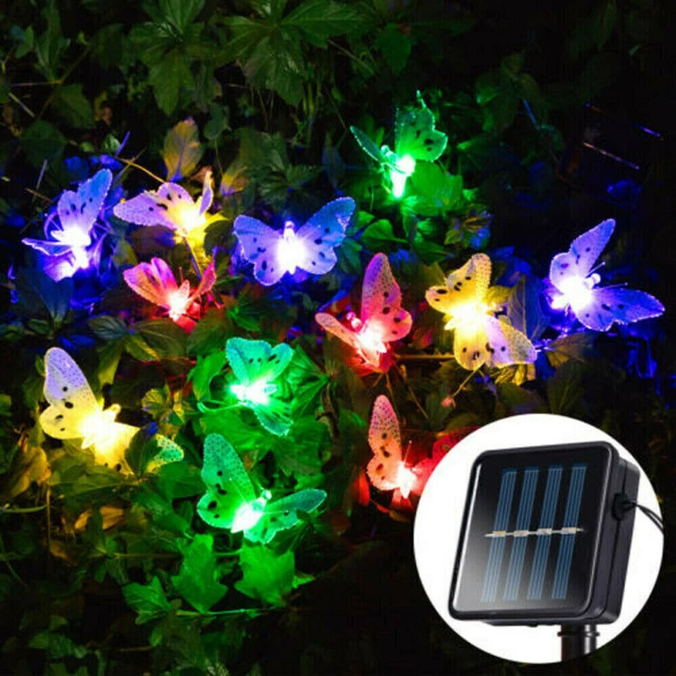 Solar Powered 12/20 LED Butterfly Fairy String Lights Lamp Outdoor Garden Bulb - Image 3 of 4