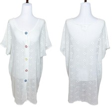 Vintage 90s Crochet Floral Colorful Flower Button Coverup Size Medium