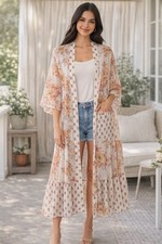 LC Lauren Conrad Patchwork Floral Paisley Kimono Duster Cardigan Boho Sheer 1 Sz