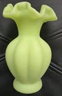 Fenton Green Satin Glass 5.75" Ruffled Rim Melon Vase GLOWS