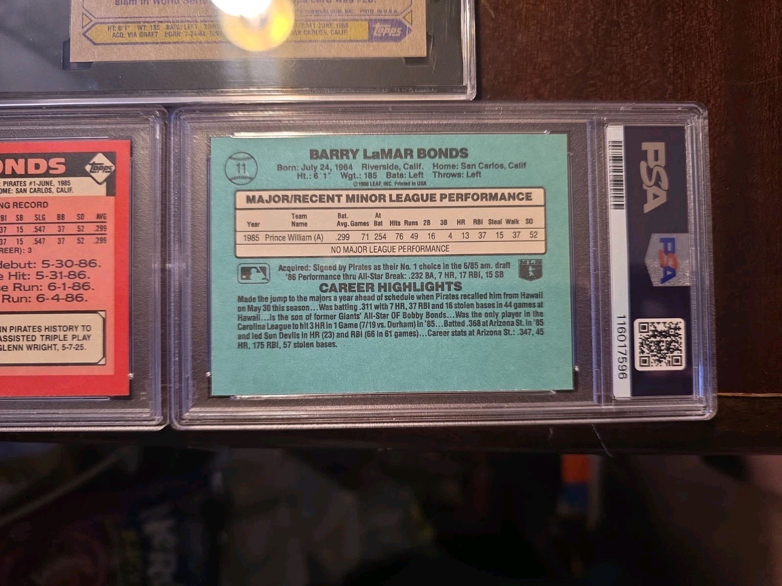 Barry Bonds (RC) PSA 8 Trio 1986 Donruss The Rookies , Topps Traded , 87 Topps view 9