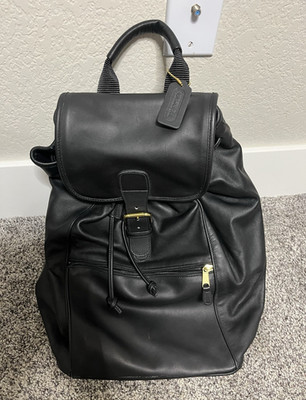 Coach Black Medium Backpack Drawstring Zip & Buckle Gold Hardware, Pockets