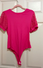 Women s Pink Solid Short Sleeve Bodysuit One Piece Size S Regular 1 Pack