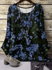 PLUS SIZE 24 26 BLACK BLUE FLORAL LONG SLEEVE T SHIRT TOP BLOUSE STRETCH CURVE