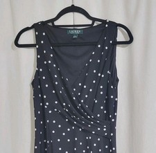 Lauren Ralph Lauren Size 6 Dress Polka Dot Classic V Neck Preppy Old Money
