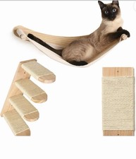 Juego de hamaca y estante para gato Chasing Tails, poste rascador, tela extra, madera de sisal