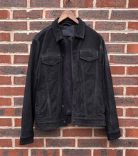 All Saints Mens HAZEL Leather Trucker Jacket LARGE Bomber Biker AllSaints