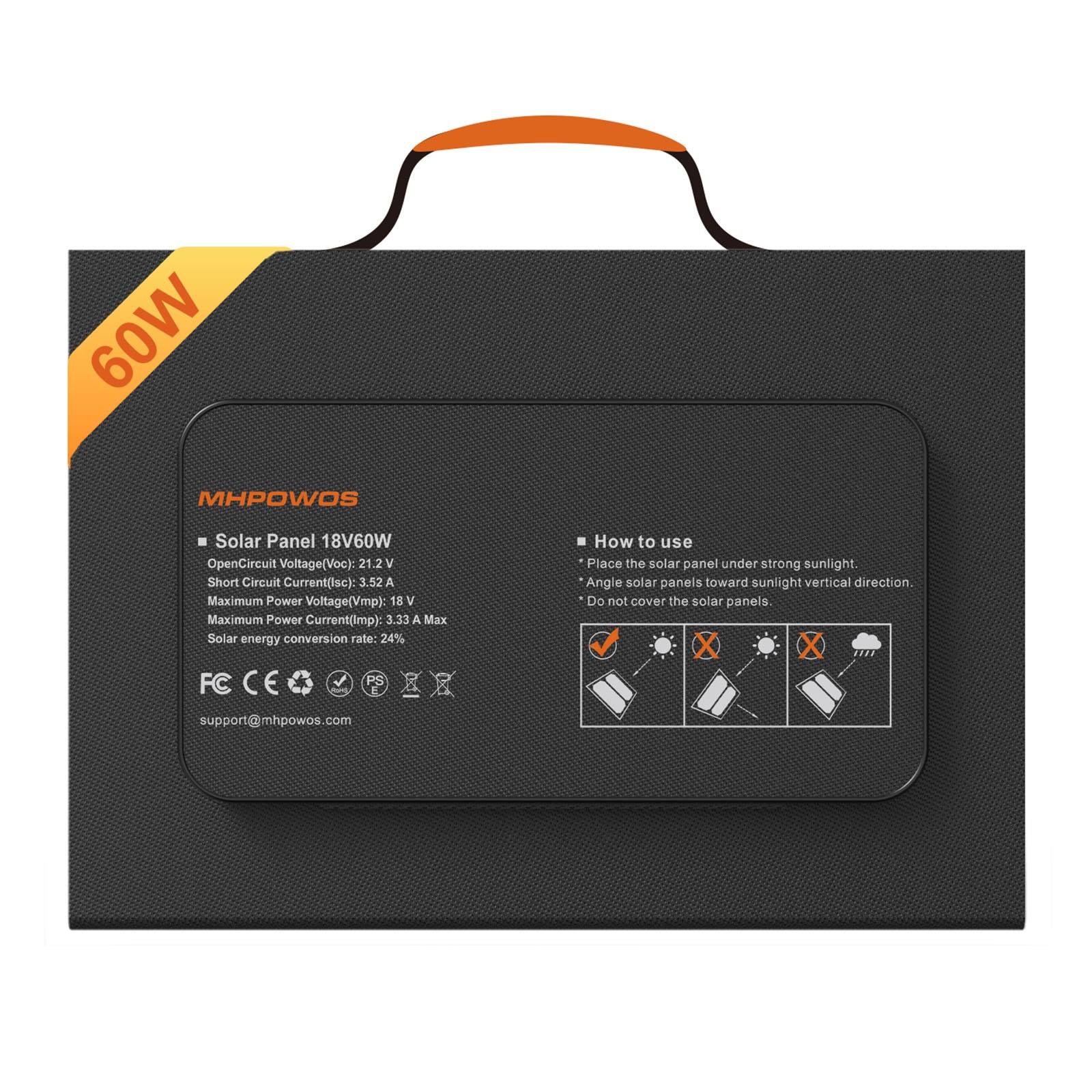 MHPOWOS 60W Portable Solar Panels Chargers with USB-C QC3.0 USB-A DC Outputs
