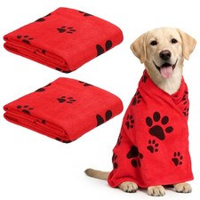 Dog Towel 40x 20 Inch Dog Drying Towel with Full Paw Prints Red 2Pcs