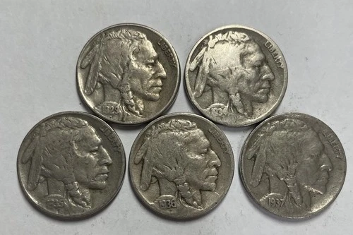 1929-S 1934 1935 1936 1937 Buffalo Nickel Lot of 5