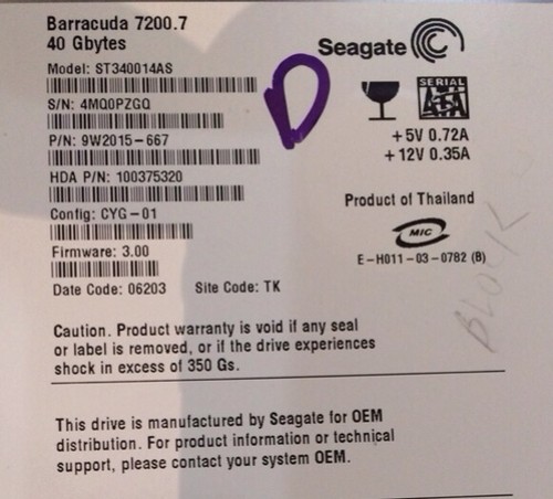 Seagate ST340014AS, FW 3.00,40GB, 100341220, SATA 3.5 Donor Harddrive - 第 1/2 張圖片