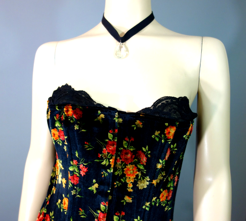 NWOT~Vintage 90s~Fredericks of Hollywood Sz 2X Rich Floral Velvet Corset Bustier - Picture 2 of 13