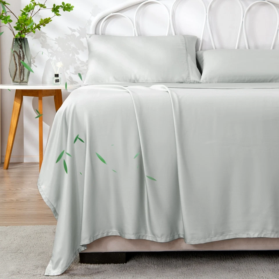 4Pcs 100% Pure Bamboo Sheet Sets Breathable Durable Soft Cooling Bamboo Sets AUS - image 2 of 4