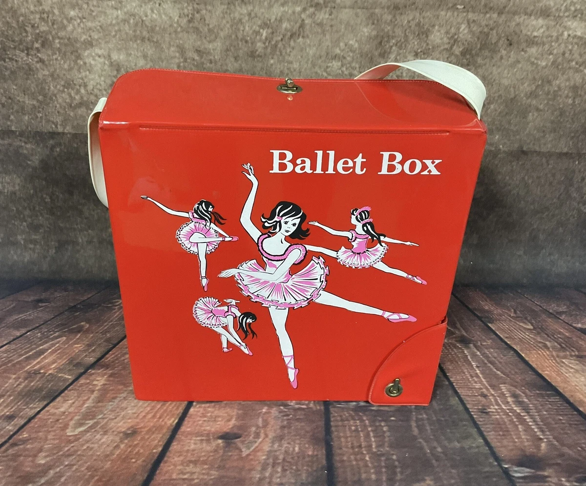 Ballerina Ballet Box Red Vinyl w White Strap Shoe Tote Vintage 1960 s