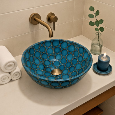 Blue Agate Stone Sink Wash Basin | Bathroom & Kitchen Decor | Luxury Gemstone