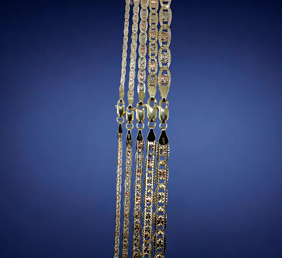 14K Tri Color Gold SOLID Valentino Mariner Anchor Bracelet Chain D/C 2mm-6mm - Image 4 of 4