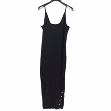 Fashion Nova Ribbed Knit Tank Maxi Dress Black w/ Gold Button Detail Women's 3XL