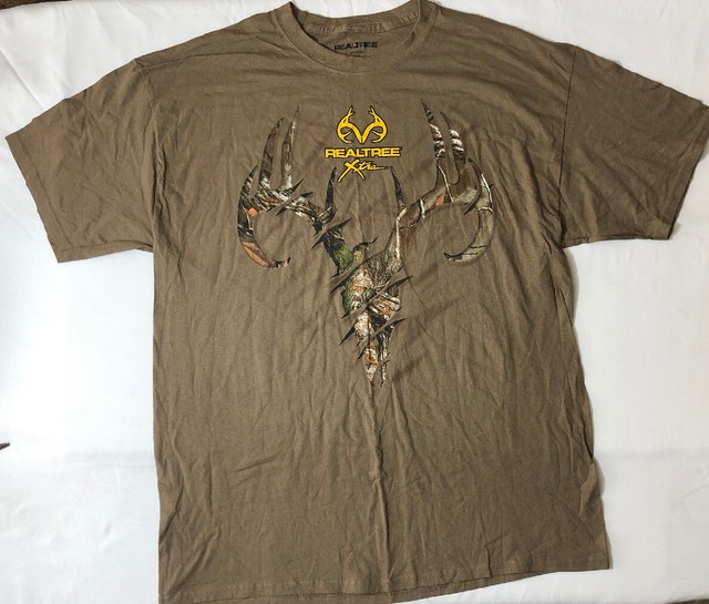 Realtree Deer Antlers Logo Men's XL Graphic T Shirt Green Short Sleeve