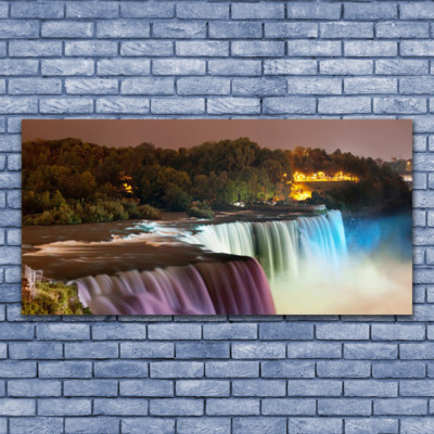 Acrylglasbilder Wandbilder Druck 140x70 Wald Wasserfall Natur