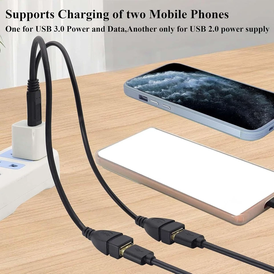 USB 2.0 A Male To 2 Dual USB Female Jack Y Splitter Hub Power Cord Adapter Cable - Image 2 of 4