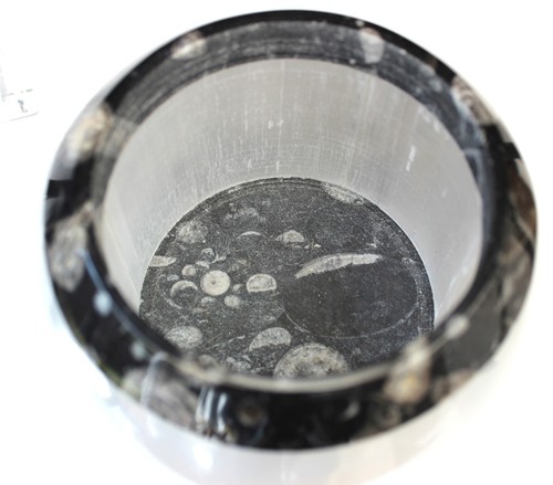 Selenite & Fossil stone, Candle Holder, weight 1,574 grams, size 13 x 13 x 9 cm - Picture 2 of 7