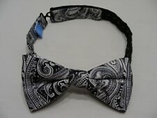 Black and Gray Paisley - One Size Adjustable 100 Silk Bow Tie 