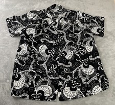 A Personal Touch Women's Blouse Plus 1X Fern Plants Black White Made in USA
