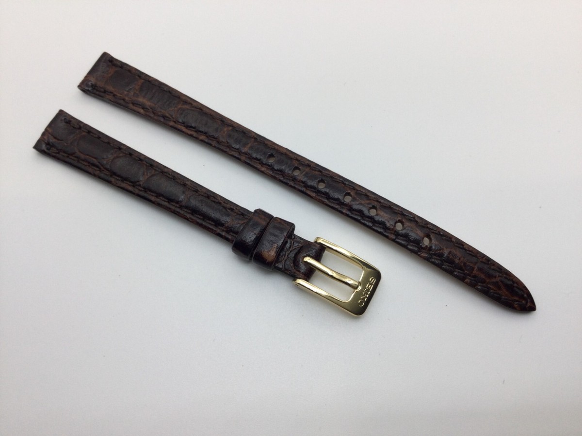 10MM NOS SEIKO BROWN CROCO GRAIN LEATHER STRAP WATCH BAND GOLD 