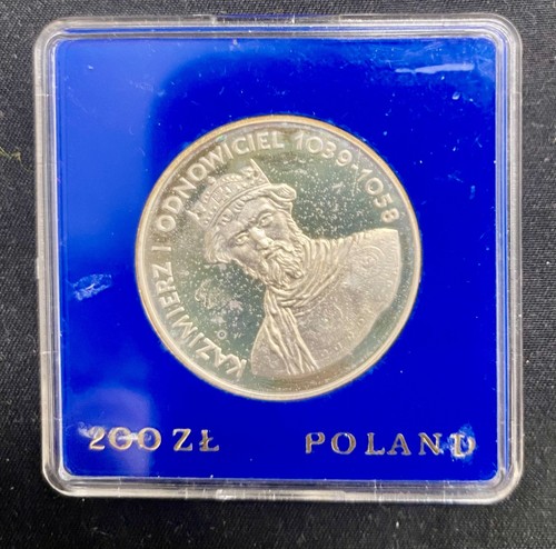 1980 POLEN SILBER 200 ZL KÖNIG KAZIMIERZ 1 ODNOWICIEL IN ORIGINAL KAPSEL Ex