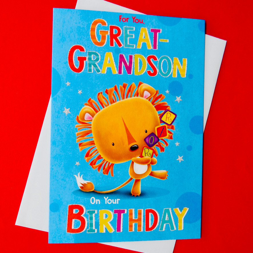 Great Grandson Birthday Card Cute Bright Fun Lion Child Great-Grandson 19x13cm