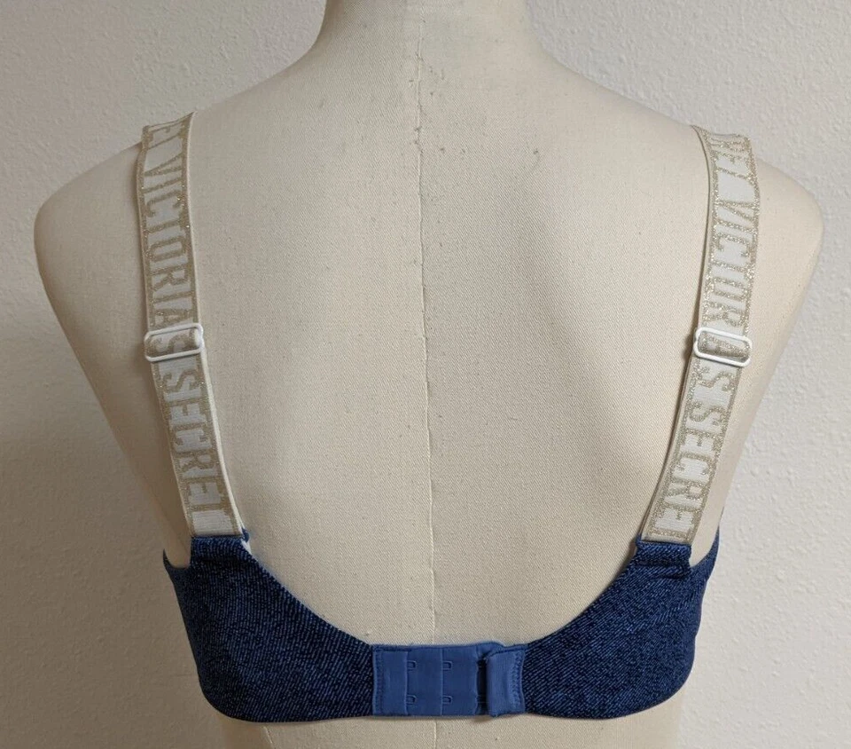 Sujetador para mujer VICTORIA'S SECRET ligeramente forrado camiseta azul estampado de mezclilla 34DD Foto 3 de 4