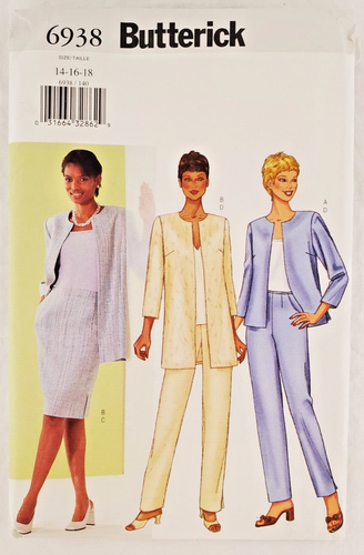 Butterick 6938 Sewing Pattern Petite Jacket, Skirt, Pants Loose Misses 14 16 18