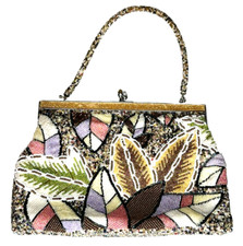 Vintage Micro Beaded Leaf Design Bead Handle Purse Handbag