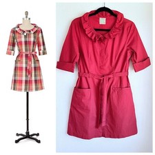 Anthropologie Little Yellow Button With a Flourish Ruffle Neck Red Shirt Dress 