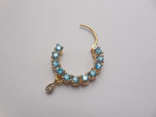 Nose Ring Indian Pierced Nath Fashion Jewelry Hoop Gold Plated Light Blue - Foto 3 di 4